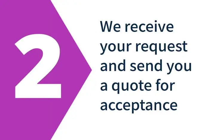 Step 2: We receive your request and send you a quote for acceptance